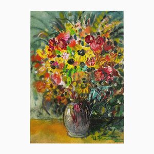 Uldis Krauze, Blumenstrauß mit Sonnenblumen, 2000er, Oil on Board