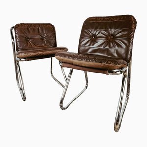 Patch Leather Chairs with Tubular Frame, 1970s, Set of 2