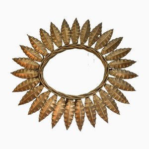 Oval Mirror Decorated with Golden Sheet Leaves, 1960s