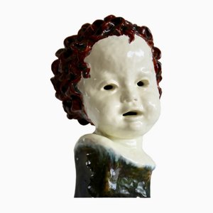 Escultura de cabeza de bebé grande de cerámica de Friedrich Goldscheider, Austria, 1923