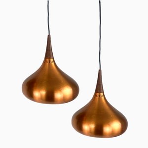 Danish Copper Orient Pendant Lamps by Jo Hammerborg for Fog & Mørup, 1960s, Set of 2