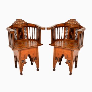 Antique Inlaid Syrian Damascus Armchairs, 1910s, Set of 2