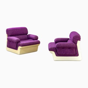 Purple Fabric Armchairs & White Plastic Body attributed to Guarnacci, Padovano and Vagnoni for 1P, 1970s, Set of 2