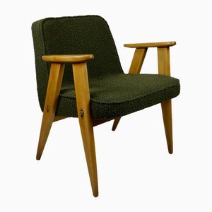 Olive Boucle Armchair attributed to Joseph Chierowski, 1970s