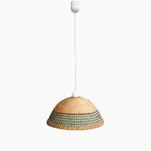 Lámpara colgante de cúpula de paja tejida, Italia, años 60
