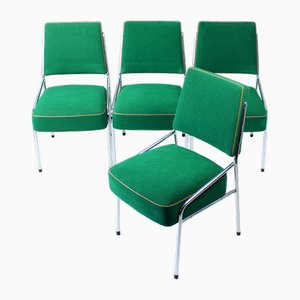 Chrome & Green Fabric Dining Chairs, Former Czechoslovakia, 1960s, Set of 4