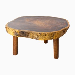 Brutalistischer Französischer Couchtisch aus Exotischem Holz, 1960er