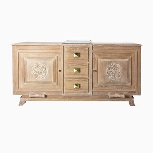 Art Deco French Cerused Oak Marble Top & Brass Buffet, 1930s