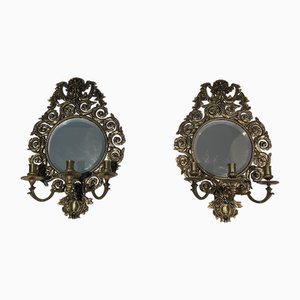 Louis XIV Wall Lights in Bronze and Mirror, Set of 2