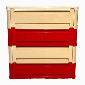 Space Age Italian Red & White Plastic Shoe Rack Cabinet by Olaf Von Bohr for Kartell, 1970s