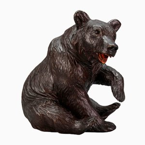 Antique Black Forest Carved Seated Bear Figure, 1890s