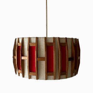 Red & Beige Fabric Shade Pendant Lamp in Wood, 1960s, Germany