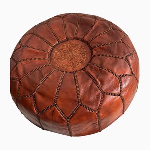 Vintage Brick Red Coloured Leather Embroidered Foot Stool