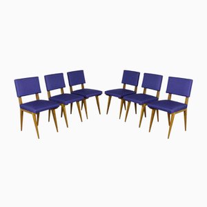 Chaises en Frêne et Tissu Bleu, 1960s, Set de 6