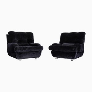 Black Velvet Lounge Chairs, 1970s, Set of 2
