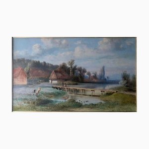 Pierre Girard, Country Landscape, Watercolor, 1854, Framed