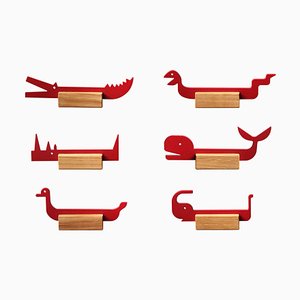 Knife Rests in Wood and Metal in Red by Alto Duo, Set of 6
