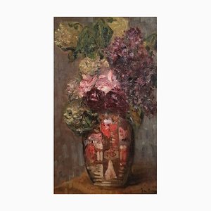 Jean-Louis Berger, Bouquet de fleurs, Huile sur Toile, Encadrée