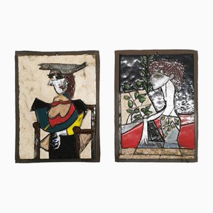 Vintage Wall Ceramics in the style of Pablo Picasso, France, 1950s, Set of 2