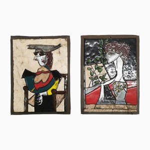 Vintage Wandkeramik im Stil von Pablo Picasso, Frankreich, 1950er, 2er Set