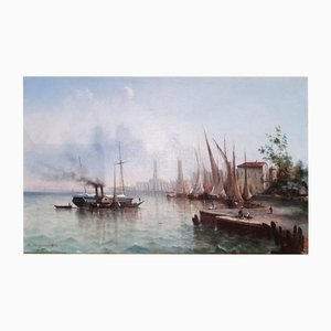 Victor Philipsen, Vue de port, óleo sobre lienzo