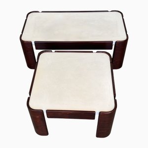 Tavolini da caffè Mid-Century moderni con gambe ricurve e ripiano bianco, anni '50, set di 2