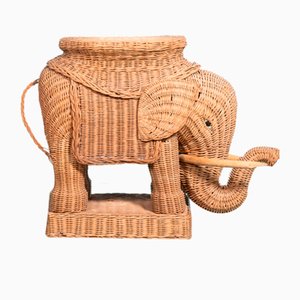 Vintage Handmade Wicker Elephant Side Table, 1970s
