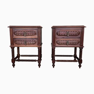 French Chestnut Bedside Tables with Drawers, 1900, Set of 2