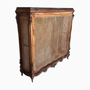 Console ou Cache Radiateur Style Louis XV en Noyer Sculpté et Rotin, Espagne, 1920s