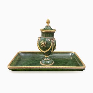 Russian Inkstand in 2-Colour Gold Mounted on Nephrite, 1910s