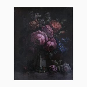 Joseph Ferrero, Bouquet de fleurs, Oleo sobre madera, Enmarcado