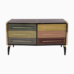 Italian Wood and Colored Glass Sideboard, 1950s