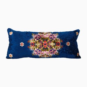 Turkish Lumbar Cushion Cover in Blue Velvet