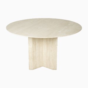 Round Dining Table in Travertine, Italy, 1970s