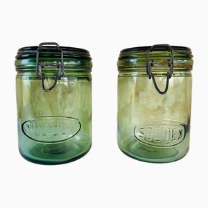 Vintage French Green Glass Jars from Solidex, 1930s, Set of 2