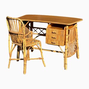Vintage Schreibtisch und Stuhl aus Bambus, 1960er, 2er Set