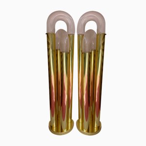 Lámparas de pie italianas de cadena de latón de cristal de Murano atribuidas a Aldo Nason para Mazzega, años 70. Juego de 2