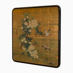 Vintage Japanese Composition Gold Leaf & Painted Wall Lacquered Birds in Flight Panel, 1980s