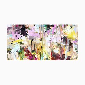 Maria Esmar, Dreaming of Montmartre, Mixed Media on Canvases, 2020s, Set of 2