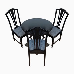 Table et Chaises Rondes en Laiton Estampé Noir, 1920s, Set de 4