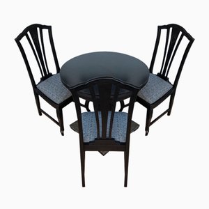 Table et Chaises Rondes en Laiton Estampé Noir, 1920s, Set de 4