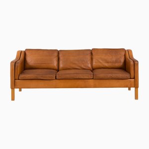 Vintage Light Cognac Aniline Leather 3-Seater Sofa by Mogens Hansen, Denmark, 1970s
