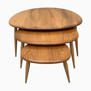 English Elm and Beech Nesting Tables by Lucian Ercolani for Ercol, Set of 3