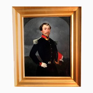 Unknown, Painting on Canvas of a French Officer, Napoleon III, Oil on Canvas, Framed