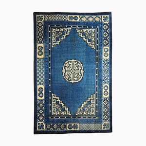 Chinesischer Vintage Pao-Tao Teppich in Blau mit geometrischem Design, 1920er
