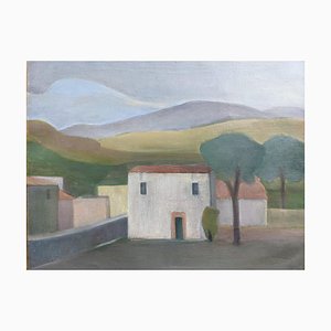 Houses by the Hills, 1950s, Oil on Canvas, Framed