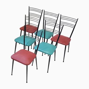 Mid-Century French Chairs in Steel and Skaï by Colette Guéden, 1950s, Set of 6