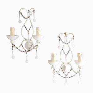 French White Murano Opaline Drops Wall Sconces, 1950s, Set of 2
