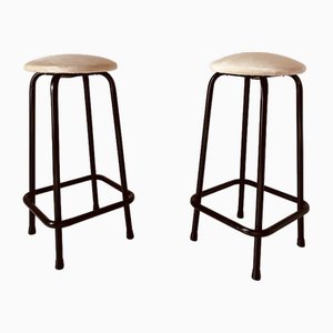 Vintage Velvet and Iron Stools, Italy, 1960s, Set of 2