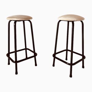 Set of Vintage Velvet and Iron Stools, Italy, 1960s